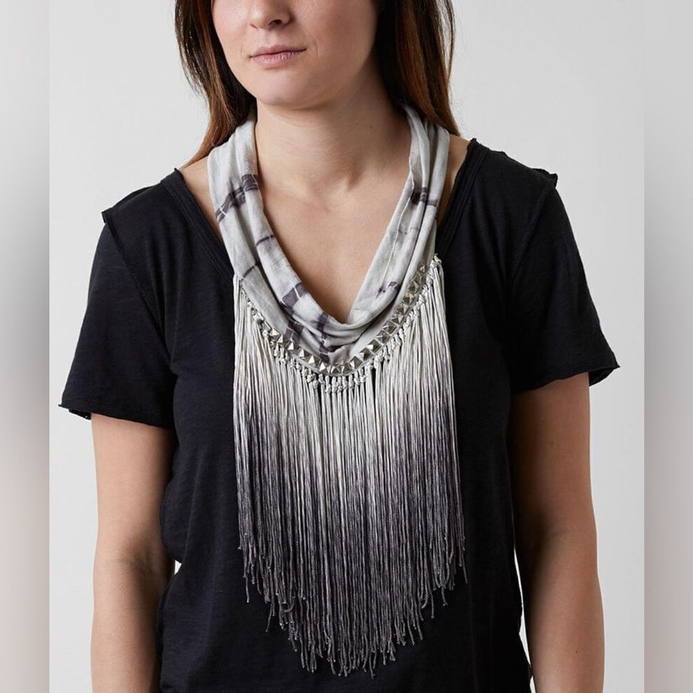 Buckle Gray Fringe Scarf Necklace